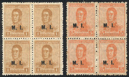 497 ARGENTINA: GJ.301/2, 1920 San Martín With Multiple Suns Wmk, M.I. Overprint, Cmpl. Set Of 2 Values, Mint Without Gum - Servizio