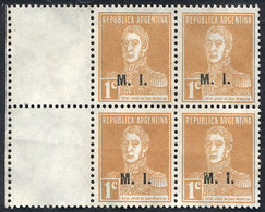 499 ARGENTINA: GJ.317, Block Of 4 WITH LABELS AT LEFT, Mint Without Gum, VF And Rare! - Dienstmarken