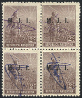 500 ARGENTINA: GJ.349, Block Of 4 With Arata Control Mark In Violet, Very Fine Quality! - Servizio