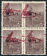 502 ARGENTINA: GJ.351, Block Of 4 With Arata Control Mark In Rose-red, Very Fine Quality! - Servizio