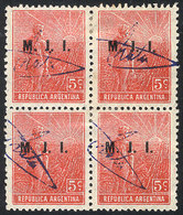 503 ARGENTINA: GJ.352, Block Of 4 With Arata Control Mark In Blue, Very Fine Quality! - Servizio