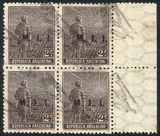 504 ARGENTINA: GJ.361, 1916 2c. Plowman, On Italian Paper With Horiz Honeycomb Wmk, Perf 13½, Fantastic Block Of 4 With  - Dienstmarken