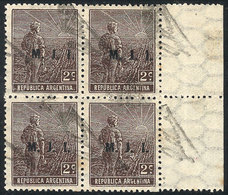 504 ARGENTINA: GJ.361, 1916 2c. Plowman, On Italian Paper With Horiz Honeycomb Wmk, Perf 13½, Fantastic Block Of 4 With  - Servizio