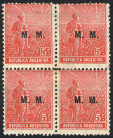 508 ARGENTINA: GJ.456, 1915 5c. Plowman, Italian Paper With Vertical Honeycomb Wmk, Perf  13½x12½, M.M. Oveprrint, Mint  - Officials