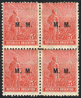 508 ARGENTINA: GJ.456, 1915 5c. Plowman, Italian Paper With Vertical Honeycomb Wmk, Perf  13½x12½, M.M. Oveprrint, Mint  - Servizio