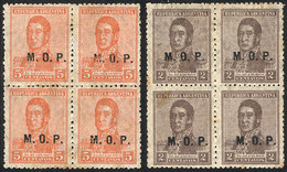 511 ARGENTINA: GJ.528/529, 1920 San Martín With Multiple Suns Wmk, Perf 13½ X 12½, M.O.P. Overprint, The Complete Set Of - Servizio