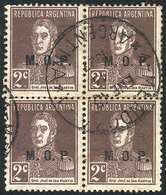 513 ARGENTINA: GJ.544a, Block Of 4 Consisting Of 2 Vertical Pairs WITH AND WITHOUT PERIOD (the Top Stamps With Period),  - Officials