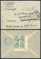 577 ARGENTINA: Cover Sent From PUERTO LA PLATA To USA On 30/SE/1916, Franked On Back With A Corner Block Of 4 Of 3c. Cen - Other & Unclassified