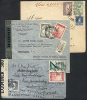 591 ARGENTINA: 3 Airmail Covers Flown Overseas, 2 With Censor Labels Of World War II, Nice Group! - Other & Unclassified