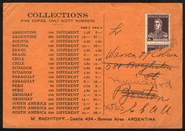 596 ARGENTINA: Circa 1930, Card With Price List Of The Stamp Dealer M. Rachitoff Of Buenos Aires, Franked With 2c. San M - Sonstige & Ohne Zuordnung