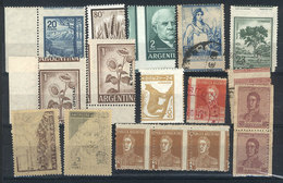 694 ARGENTINA: VARIETIES: Stockcard With 12 Stamps With Perforations Varieties + 2 Stamps With Partial Offset Impression - Lots & Serien