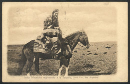 706 ARGENTINA: Tehuelche Indian Woman On Horse, Santa Cruz. PC Sent From Uruguay To England In 1906, VF Quality! - Argentina