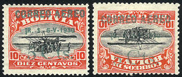 806 BOLIVIA: Sc.C11 + C11a, Normal And Inverted Overprints, Both With VARIETY: '1R. S. 6-V-1930' Instead Of 'R. S. 6-V-1 - Bolivien