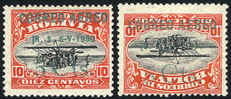 806 BOLIVIA: Sc.C11 + C11a, Normal And Inverted Overprints, Both With VARIETY: '1R. S. 6-V-1930' Instead Of 'R. S. 6-V-1 - Bolivië