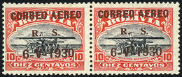 808 BOLIVIA: Sc.C13, 1930 Zeppelin, Pair Of 10c. With BROWN Overprint Instead Of Blue, Mint Very Lightly Hinged, With A  - Bolivië