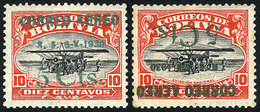 812 BOLIVIA: Sc.C19 + C19a, 1930 Zeppelin 5c., Normal And Inverted Overprint In METAL INK, The First One Superb, The Lat - Bolivien