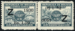 815 BOLIVIA: Sc.C24 + C24a, Pair, One With INVERTED OVERPRINT (tete-beche Of Overprints), Mint Very Lightly Hinged, Exce - Bolivia