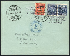 829 BOLIVIA: 7/AU/1925 Sucre - Cochabamba First Airmail (Mü.5a), Cover Of Very Fine Quality With Special Cancel Of The F - Bolivie