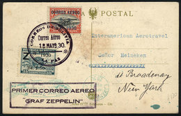 835 BOLIVIA: Card Sent By ZEPPELIN From La Paz To New York On 18/MAY/1930, Excellent Quality! - Bolivië