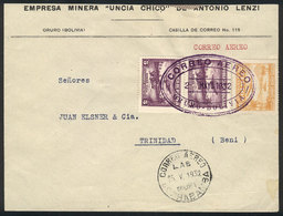 849 BOLIVIA: Cover Flown By LAB From Oruro To Trinidad On 25/MAY/1932 (error In The Postmark Date), Transit Mark Of Coch - Bolivien