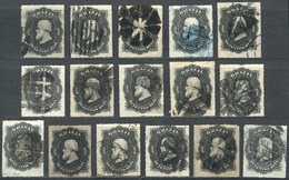 863 BRAZIL: Sc.66, 16 Used Stamps, Interesting Cancels, Catalog Value US$148, VF General Quality. - Autres & Non Classés