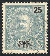 973 CAPE VERDE: Sc.42a, 1898/1903 25r. Greenish Blue, Perf 12½, Used, Very Fine Quality, Rare! - Kap Verde