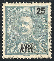 973 CAPE VERDE: Sc.42a, 1898/1903 25r. Greenish Blue, Perf 12½, Used, Very Fine Quality, Rare! - Cape Verde