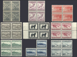 983 CANADA: Sc.253 + 257 + 259/265, 9 Unmounted Blocks Of 4 (the 1c. With Hinge Mark, And Only 3 Stamps Of 24c.), Excell - 1908-1947