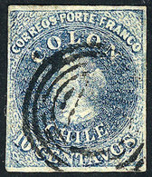 1019 CHILE: Yvert 6b, 1856/66 10c. Light Blue, 4 Complete Margins, VF Quality - Chile