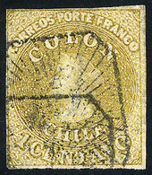 1025 CHILE: Yvert 7 (Sc.11), 1862 1c. Lemon Yellow, Postally Used, With 4 Complete Margins, VF! - Chile