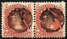 1033 CHILE: Yv.13 (Sc.16), Pair With Mute Cancel Of Unknown Origin, VF Quality! - Chile
