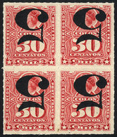 1041 CHILE: Yv.41a (Sc.50a), Block Of 4 With INVERTED Overprint, MNH, Excellent Quality, Scott Catalog Value US$380. - Cile