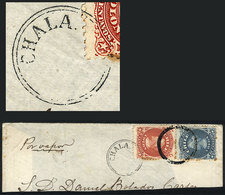1053 CHILE: Large Fragment Of A Cover (circa 1867) Franked By Sc.17 + 18, With Cancel Of CHALA, VF Quality, Rare! - Chile