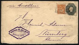 1059 CHILE: Stationery Envelope Of 20c. (green) + Colombus 10c. Rouletted (Sc.29), Sent From Santiago To Germany In FE/1 - Chili