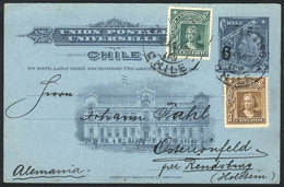 1061 CHILE: Illustrated Postal Card Of 6c. Overprinted + Colombus 1c. + 3c. (total Postage 10c.), From Valparaiso To Ger - Chile