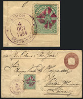 1130 COSTA RICA: 10c. Stationery Envelope Uprated With 10c. (Sc.38) With Nice Mute Cancel 'rose Wedges Without Center',  - Costa Rica