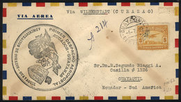 1177 ECUADOR: 4/JUL/1930 Guayaquil - Wilhemstadt, Curaçao (Mü.62), First Flight, With Special Handstamp And Various Canc - Ecuador