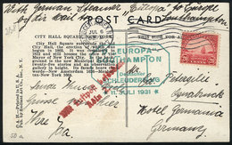 1245 UNITED STATES: PC Sent From New York To Germany On 6/JUL/1931 By Ship To Europe And By Catapult Flight To Southampt - Storia Postale