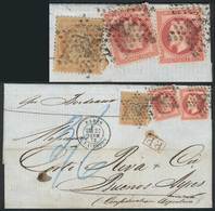 1284 FRANCE: 22/FEB/1872 PARIS - ARGENTINA: Folded Cover Franked By Yv.32 X2 + 38 (Napoleon + Liberty!), To Buenos Aires - Autres & Non Classés