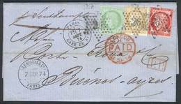 1287 FRANCE: 7/SEP/1874 PARIS - ARGENTINA: Complete Folded Letter Franked By Yv.53 + 57 + 59, Sent To Buenos Aires Via E - Altri & Non Classificati