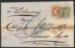 1294 FRANCE: 7/SEP/1877 PARIS - ARGENTINA: Folded Cover Franked By Yv.38 + 72 (total 1.40Fr.), With Buenos Aires Arrival - Autres & Non Classés