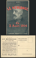 1307 FRANCE: Old Advertising PC For New Book About 'Le Mensonge Du 3 Aout 1914', Topic World War I, VF Quality - Sonstige & Ohne Zuordnung