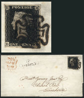 1314 GREAT BRITAIN: Sc.1, 1840 1p. Penny Black, Nice Example Of 4 Margins (3 Very Wide) Franking A Folded Cover Used On  - Sonstige & Ohne Zuordnung