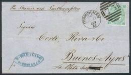 1331 GREAT BRITAIN: 8/OCT/1869 BIRMINGHAM - ARGENTINA: Folded Cover Franked By Sc.54 Plate 4, With Duplex Cancel ""75"", - ...-1840 Voorlopers