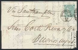 1332 GREAT BRITAIN: 8/NO/1869 BIRMINGHAM - ARGENTINA: Folded Cover Franked By Sc.54 Plate 4 With Duplex Cancel, Sent To  - ...-1840 Préphilatélie