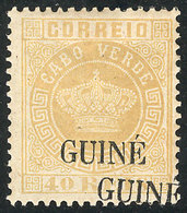 1375 PORTUGUESE GUINEA: Sc.16g, 1881/5 40r. Yellow With Variety: DOUBLE OVERPRINT, Fine Quality, Interesting! - Guinea Portoghese