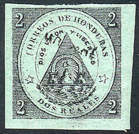 1385 HONDURAS: Sc.13, 1877 'un Real' On 2R., DIAGONAL Overprint Of Tegucigalpa, Mint Full Original Gum, Excellent Qualit - Honduras