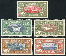 1444 ICELAND: Sc.C4/Cb, 1930 Complete Set Of 5 Values, Mint Lightly Hinged, VF Quality, Catalog Value US$290+ - Posta Aerea