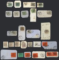 1450 ITALY: Lot Of Stamps Issued Between 1852 And 1868 Used On Fragments, With Varied Cancels, Very Fine Quality. The Sc - Etats Pontificaux