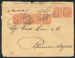 1466 ITALY: 1/NOV/1886 GENOVA - ARGENTINA: Cover Franked By Sc.47 (Sa.39) X6 (strip Of 4 + Pair), To Buenos Aires, With  - Non Classificati